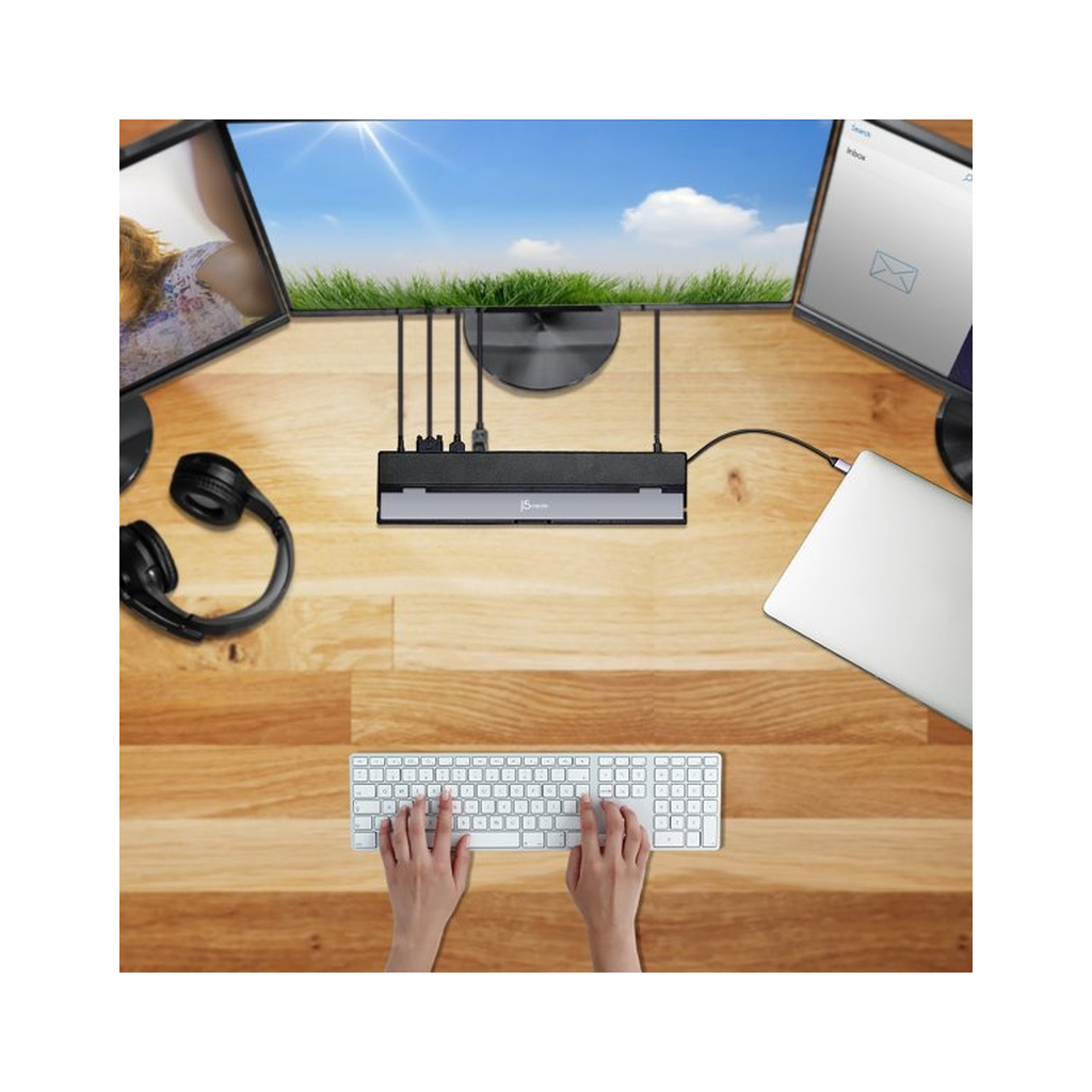 Порт-реплікатор J5create Dock-Station USB-C 10-in-1 (HDMI/PD/USB-A/USB-C/LAN/картридер/audio) (JCD543-N) - зображення 9