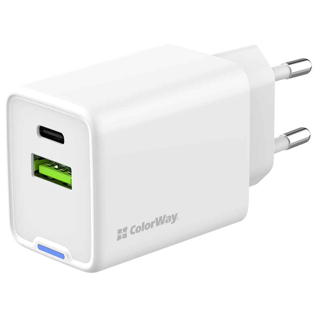 Зарядний пристрій ColorWay C101E GaN Mini 45W PD PPS USB-C + USB-A QC4.0 white (CW-CHS060PD-WT) - зображення 1