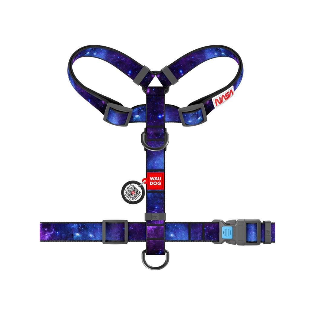 Шлея для собак WAUDOG Nylon анатомічна H-подібна з QR-паспортом "NASA21" пластиковий фастекс L (322-0148) - зображення 2
