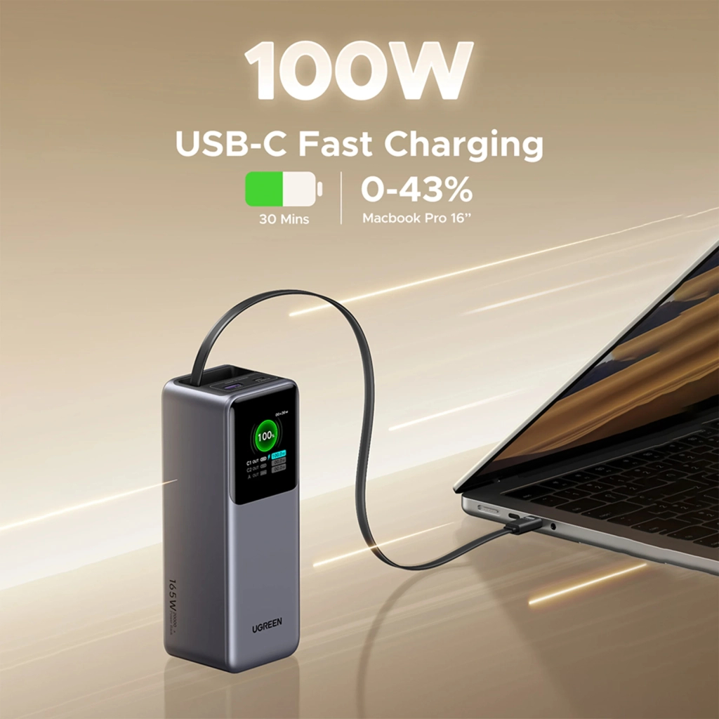 Батарея універсальна Ugreen 20000mAh 165W with Retractable Cable (PB726 55987B) - зображення 5