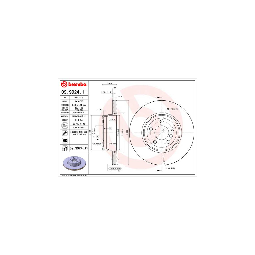 Гальмівний диск Brembo 09.9924.11 - зображення 1