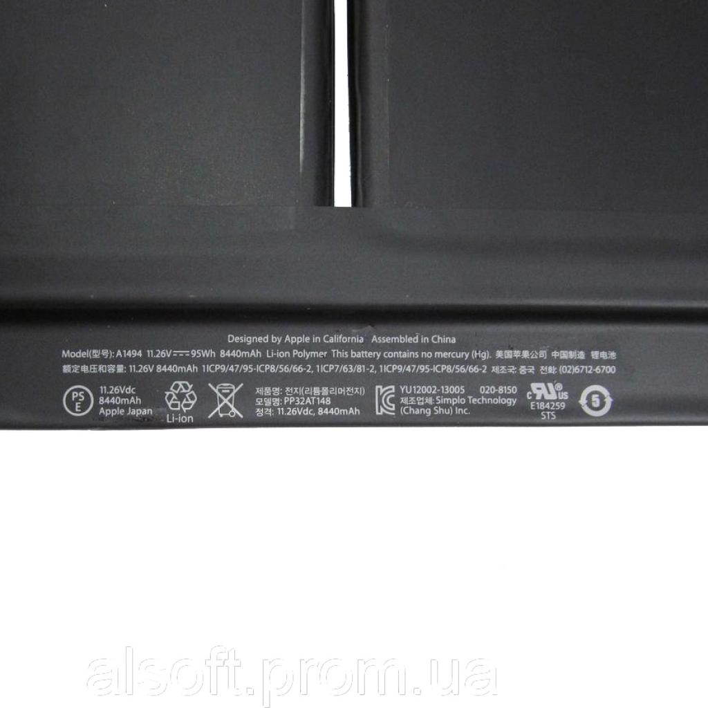 Акумулятор до ноутбука Apple A1494, 95Wh (8440mAh), 6cell, 11.26V, Li-Pol, black (A47265) - зображення 2