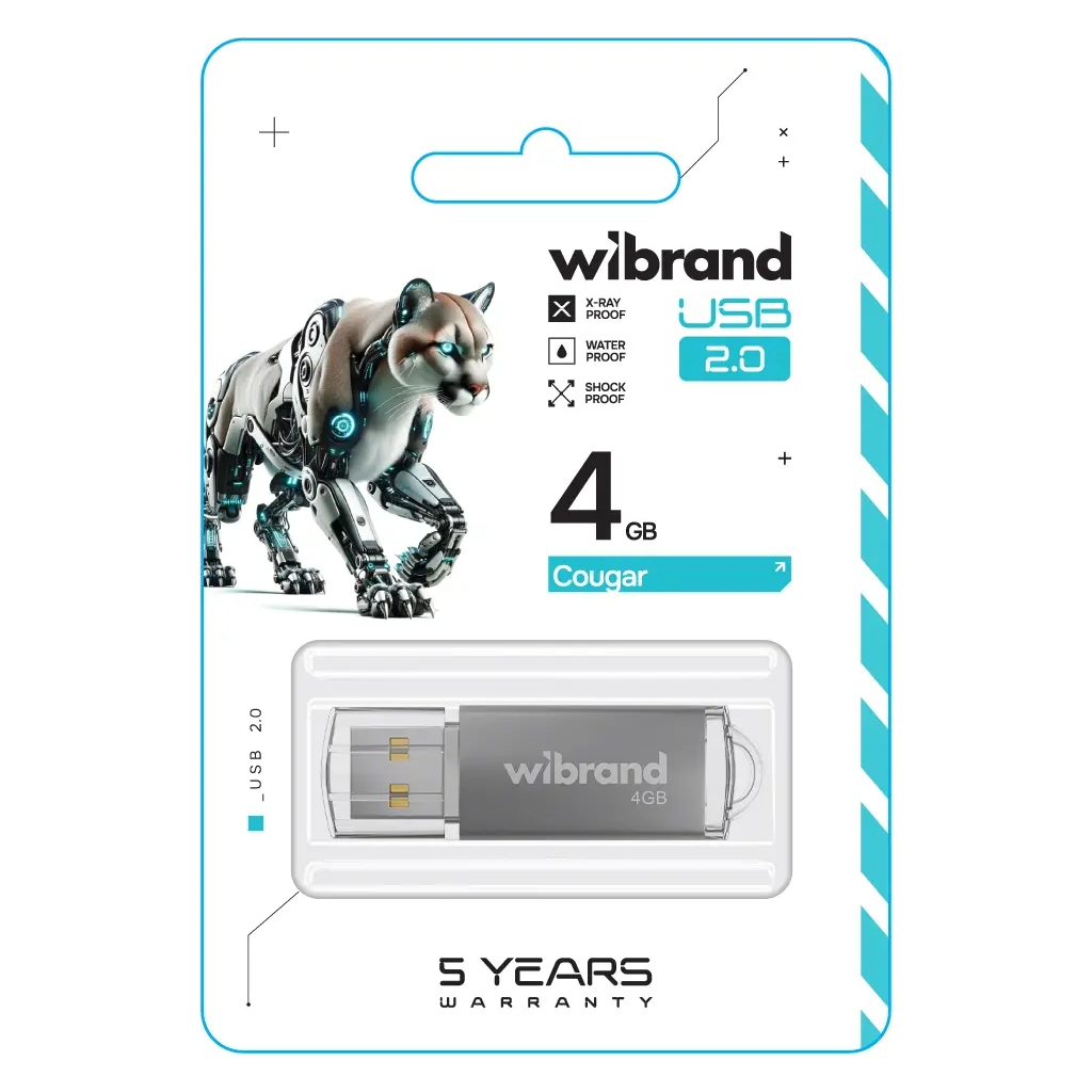 USB флеш накопичувач Wibrand 4GB Cougar Silver USB 2.0 (WI2.0/CU4P1S) - зображення 2