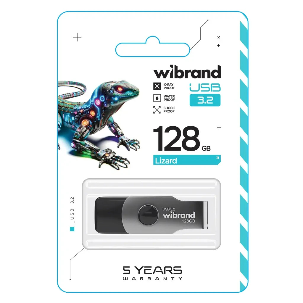 USB флеш накопичувач Wibrand 128GB Lizard Black USB 3.2 Gen 1 (USB 3.0) (WI3.2/LI128P9B) - зображення 3