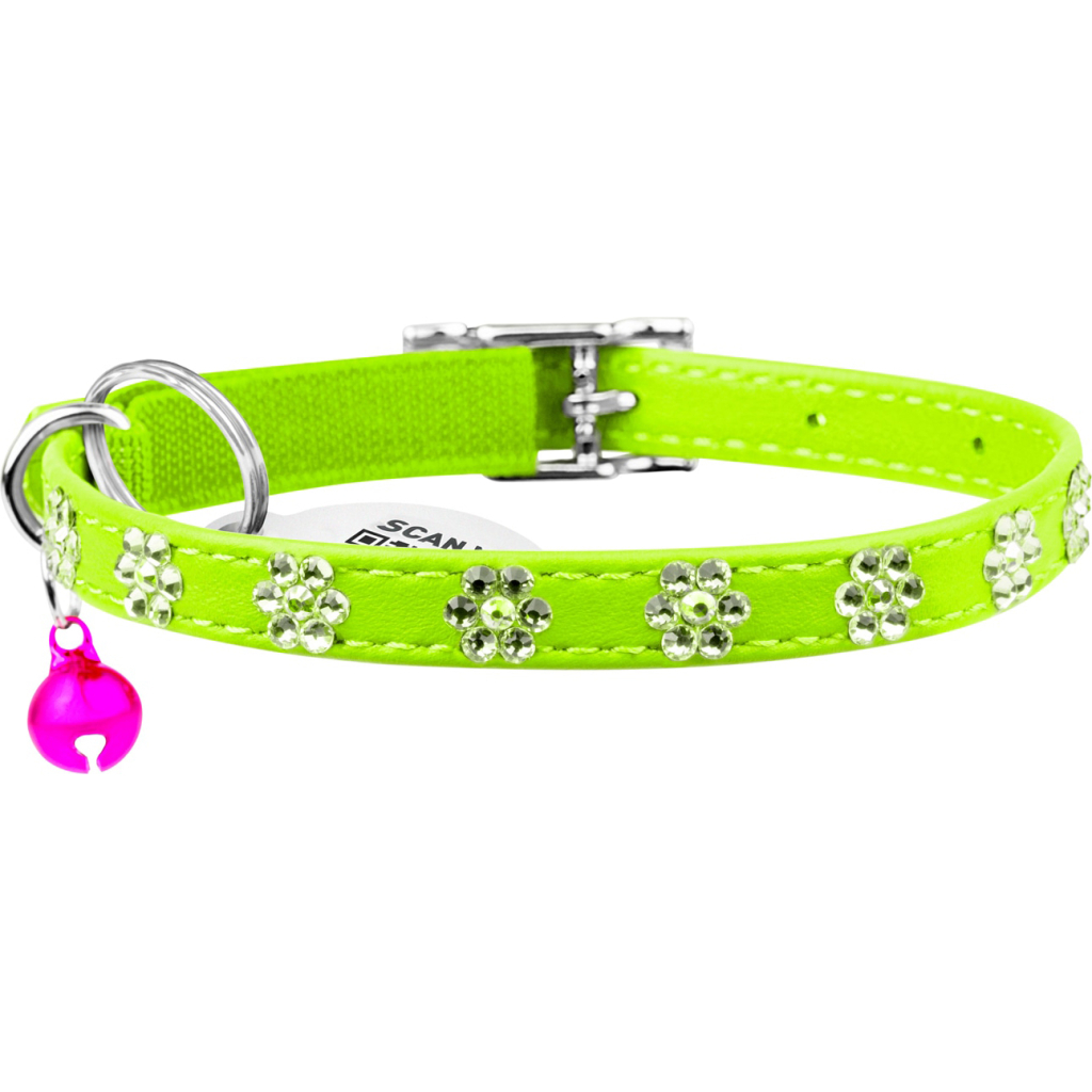 Нашийник для тварин WAUDOG GLAMOUR "Квіточка" з резинкою і стразами для кішок (салатовий) (32555) - зображення 2