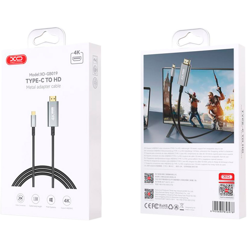 Кабель мультимедійний USB-C to HDMI M 1.8m XO (GB019-CHDMI.tranish) - зображення 3