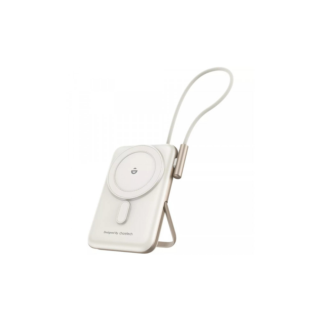Батарея універсальна Choetech Magnetic Wireless 10000mAh 20W, PD, Qi-15W, USB-C In/Out, buid-in cabel, White (B735-CCWH) - зображення 1