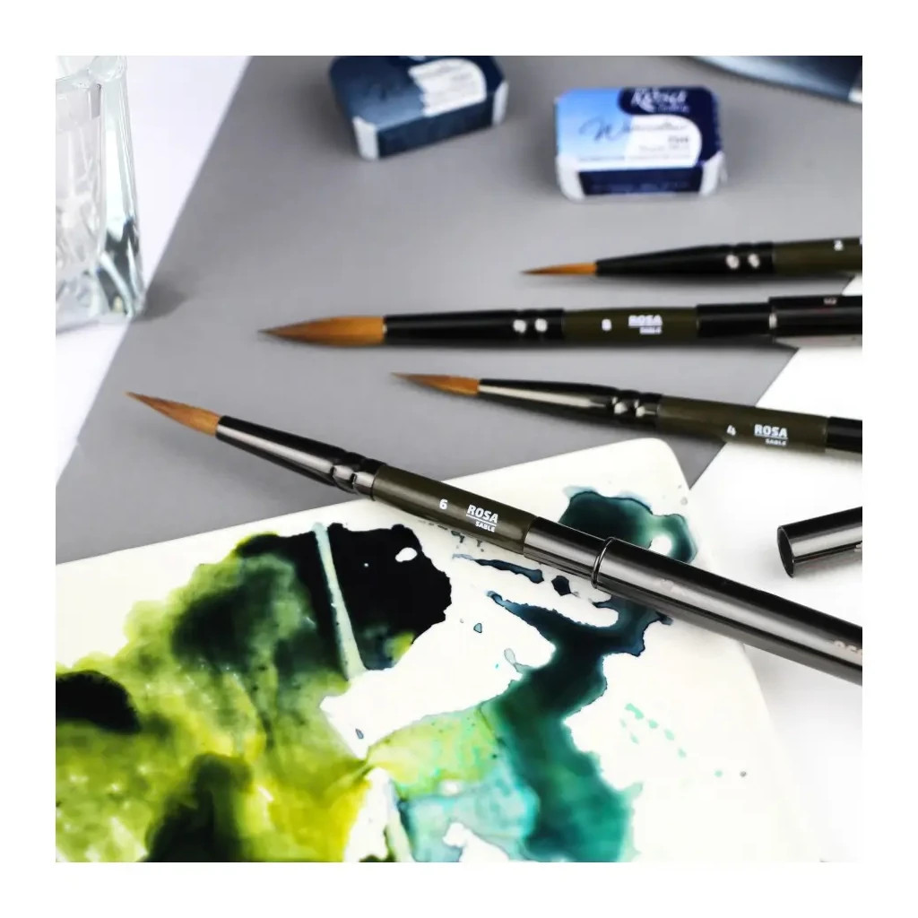 Пензлик для малювання Rosa Соболь круглий, TRAVEL BRUSH, OCEAN 168, № 2 (4823098516897) - изображение 5