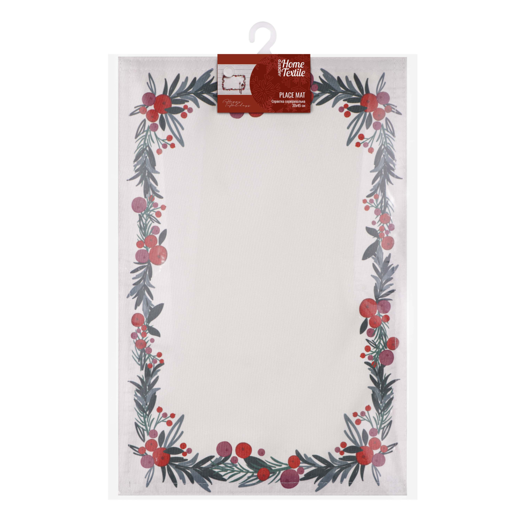 Килимок сервірувальний Ardesto Christmas Happy Holidays 30 х 45 см, 90% поліестер, 10% бавовна, білий віночок (ART06HH) - зображення 1
