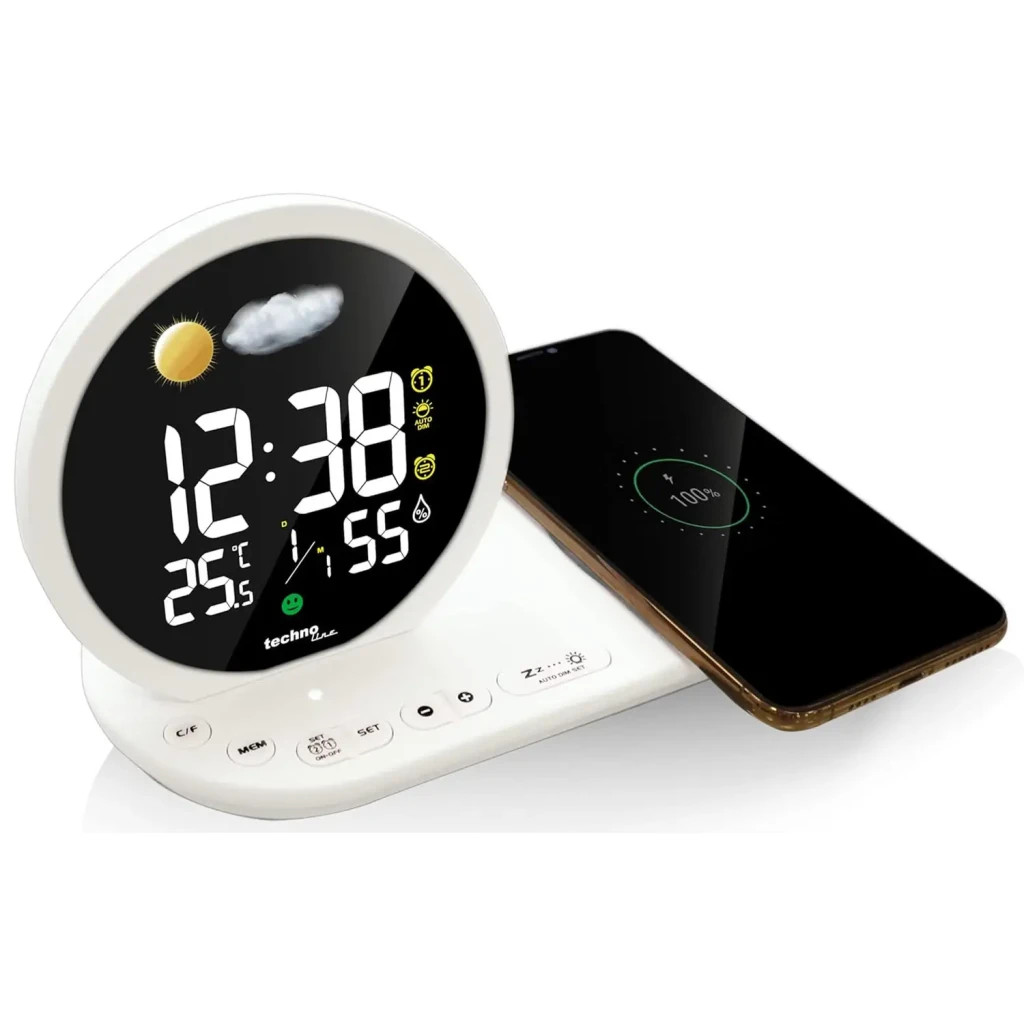 Настільний годинник Technoline Wireless Mobile Charging White (DAS302479) - зображення 2
