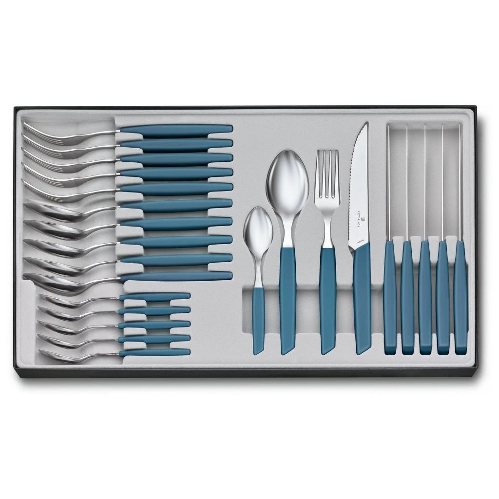 Набір столових приборів Victorinox Swiss Modern Table Set 24 шт Steak Blue (6.9096.12W2.24) - зображення 1