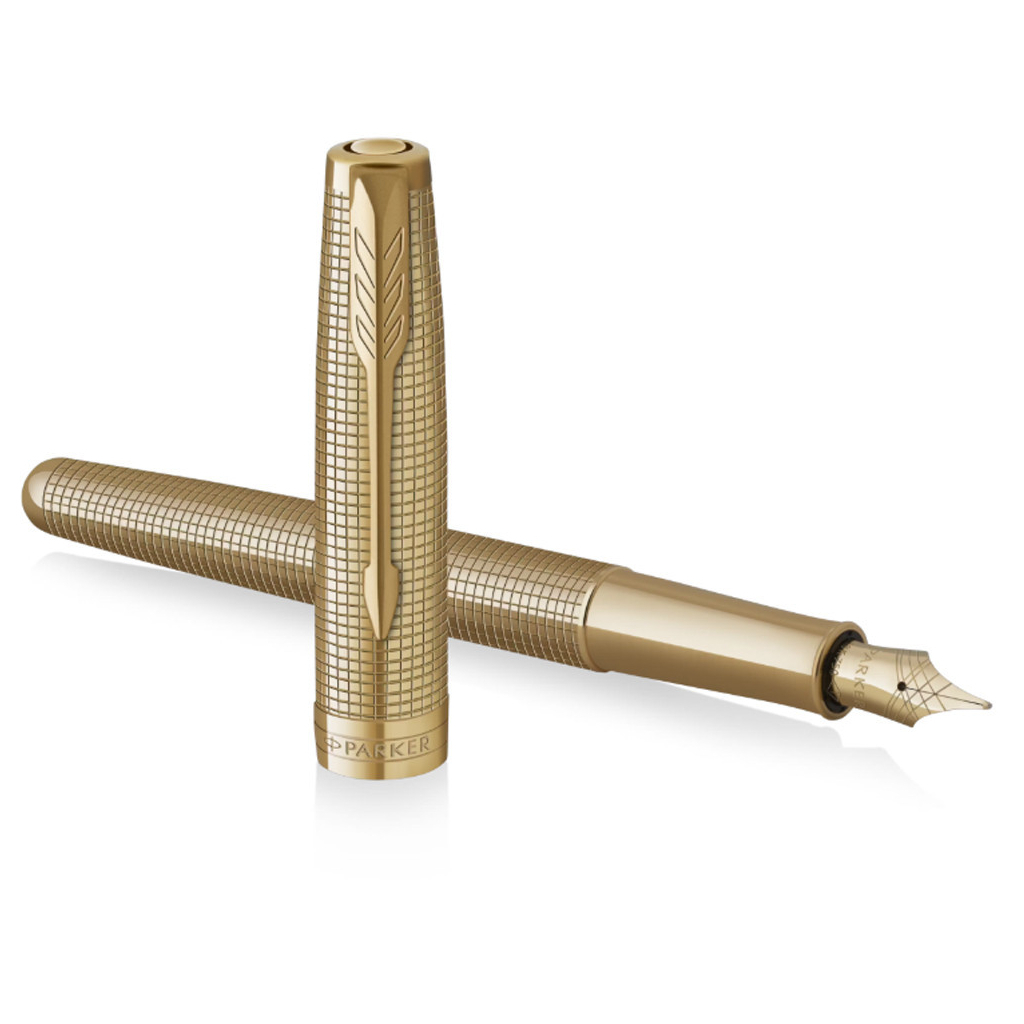 Ручка пір'яна Parker SONNET 17 SE Cisele Gold GT FP18 F + бархатний чохол (68 611) - изображение 3