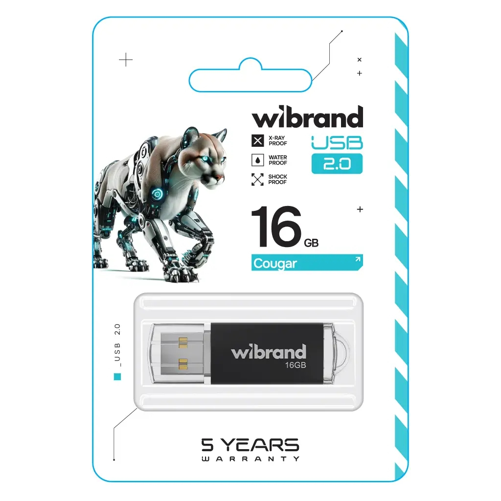 USB флеш накопичувач Wibrand 16GB Cougar Black USB 2.0 (без упаковки ОЕМ) (NL2.0/16P1B) - зображення 2