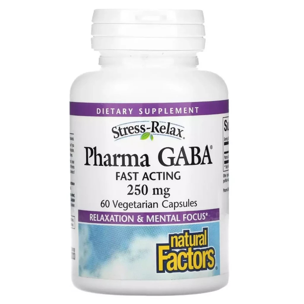 Вітамінно-мінеральний комплекс Natural Factors GABA (Гамма-аміномасляна кислота), 250 мг, Stress-Relax, Pharma GABA, 6 (NFS-02848) - зображення 1