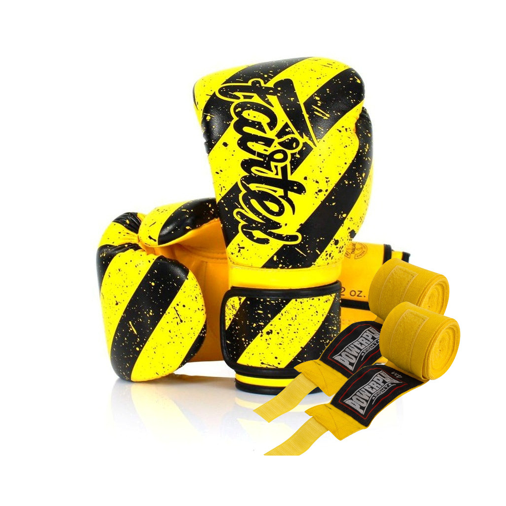 Боксерські рукавички Fairtex BGV14Y Yellow/Black 10 унцій (бинти в комплекті) (BGV14Y_10oz_Yellow/Black) - зображення 1