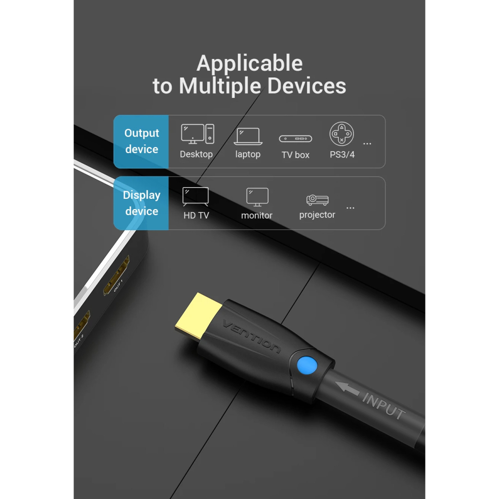 Кабель мультимедійний HDMI M to HDMI M 1.0m engineering black Vention (AAMBF) - изображение 5
