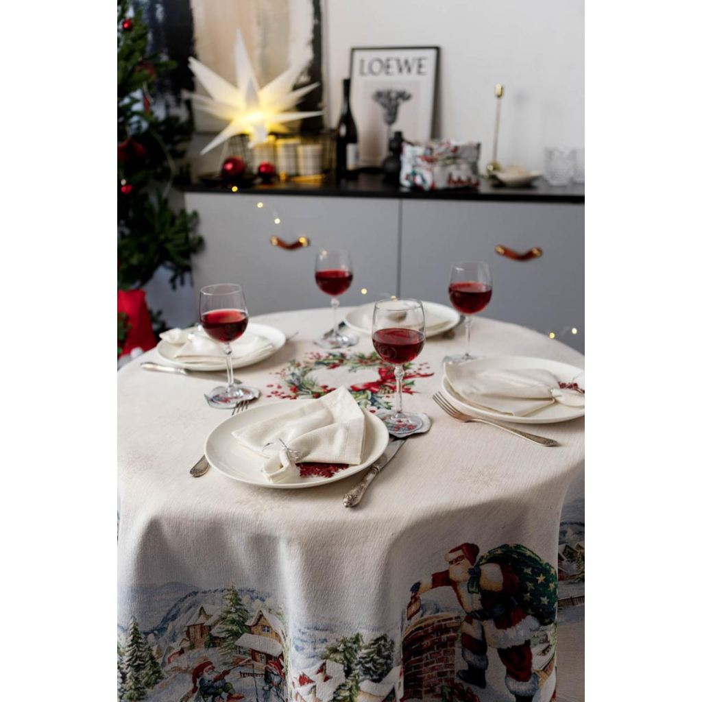 Скатертина Прованс гобеленова з велюром Снігова зима Dx136 см (037480) - зображення 7