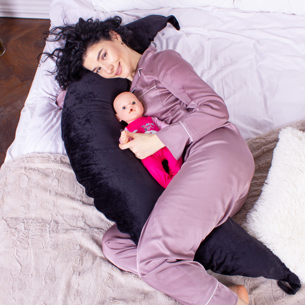 Подушка MirSon для вагітних та годування №8305 Velvet Line 28-0007 Black Велюр 30х170х20 см (2200006200307) - изображение 8