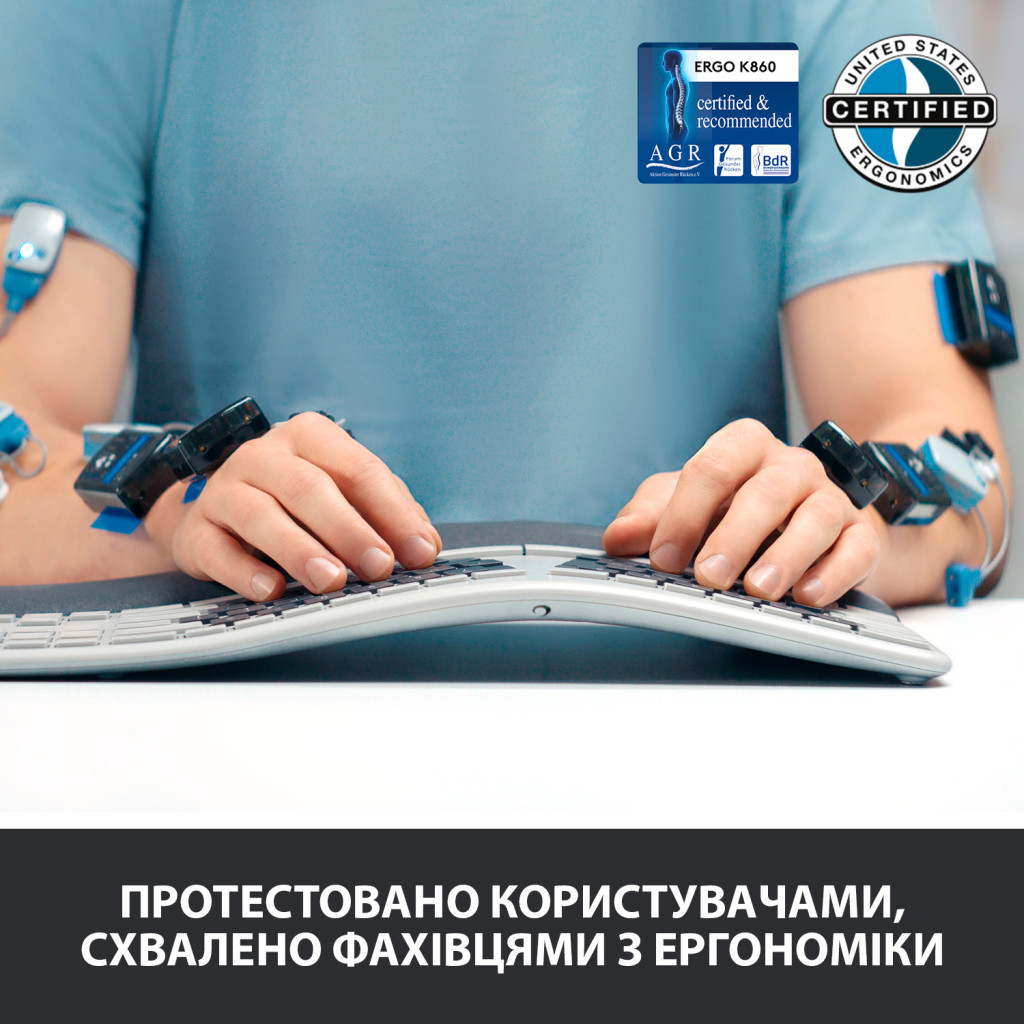 Клавіатура Logitech ERGO K860 Bluetooth/Wireless UA Black (920-010108) - зображення 5