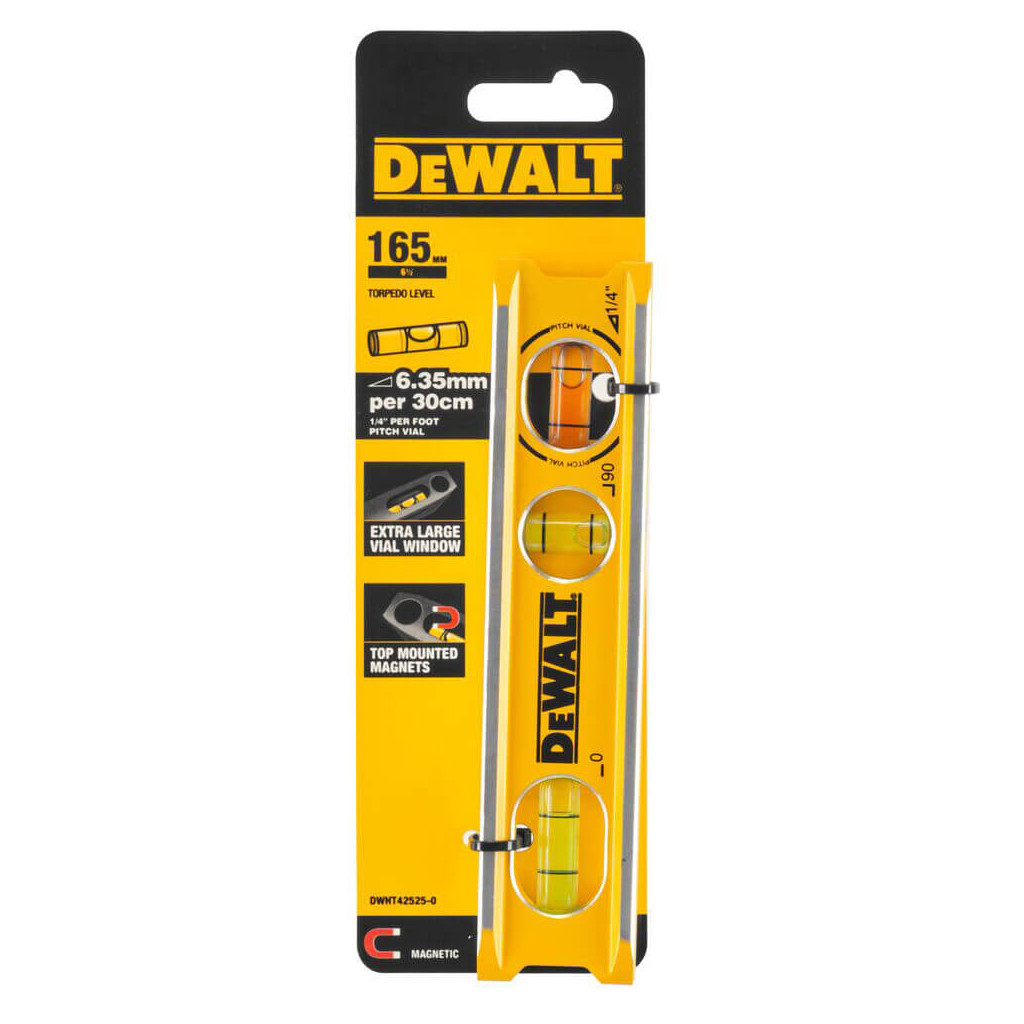 Рівень DeWALT BILLET TORPEDO, алюмінієвий, 165 мм, 3 капсули, магнітний (DWHT42525-0) - зображення 3