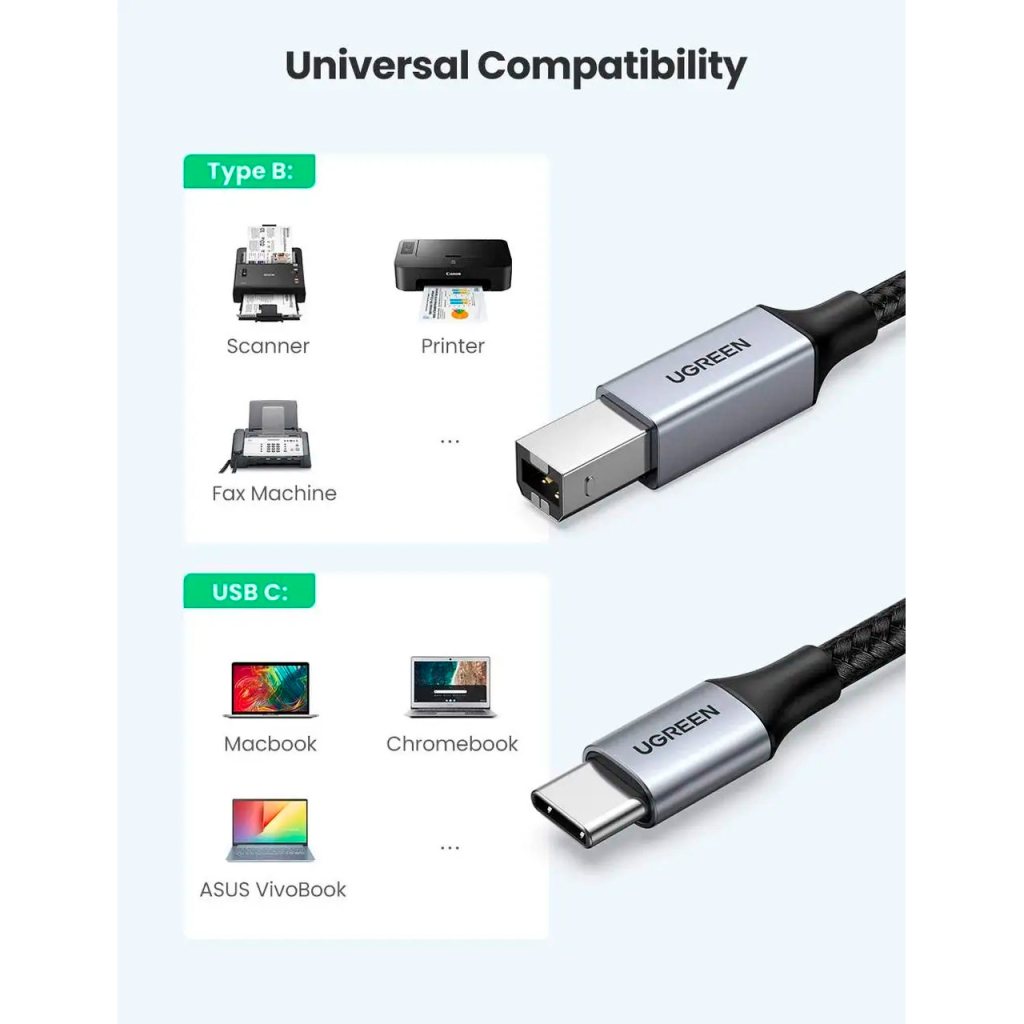 Кабель для принтера USB-C 2.0 to BM 1.0m black Ugreen (45034) - picture 2