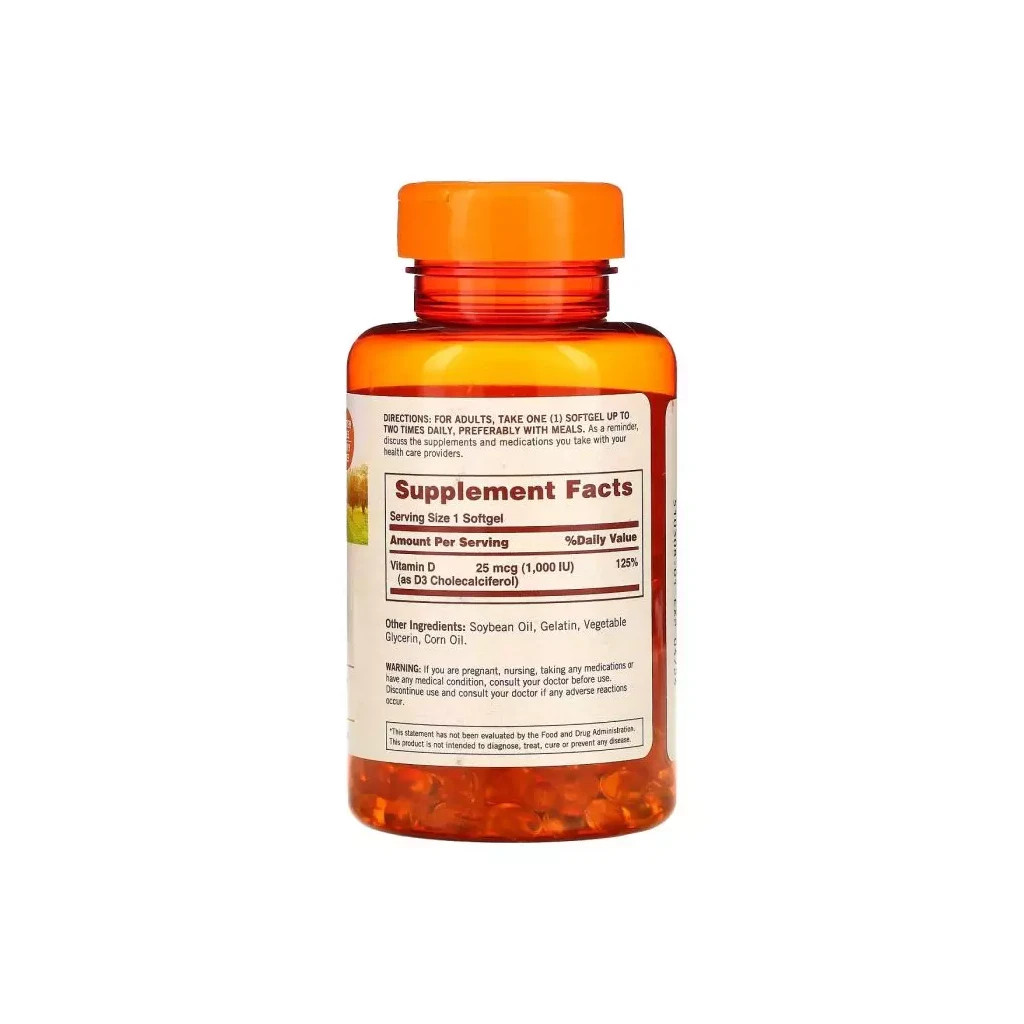 Вітамін Sundown Вітамін D3, 1000 МО, Vitamin D3, Sundown Naturals, 400 гелевих капсул (SDN-19995) - зображення 2