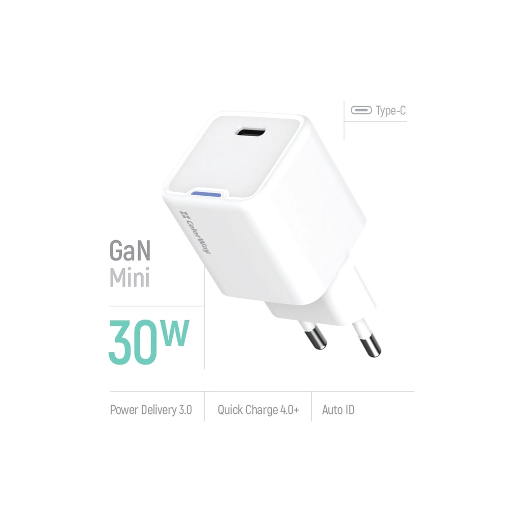 Зарядний пристрій ColorWay GaN Mini 30W PD Port PPS USB-C white (CW-CHS054PD-WT) - зображення 7