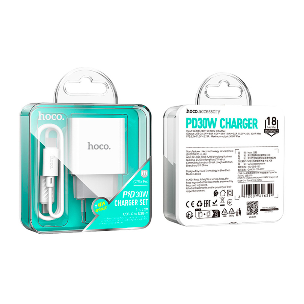 Зарядний пристрій HOCO C76A Pro Majestic USB-C PD30W + cable USB-C to USB-C White (6942007616324) - зображення 7