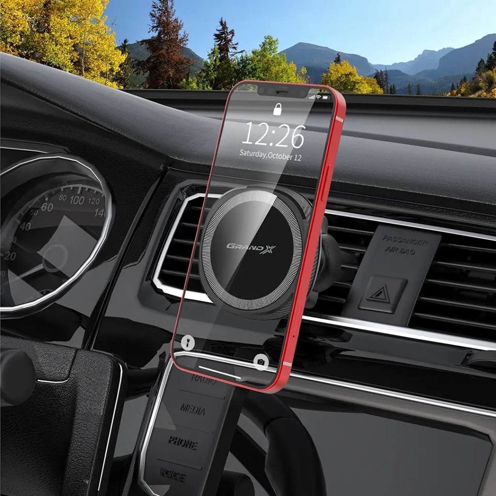 Універсальний автотримач Grand-X MT-15W MagSafe з зарядкою 15W (кріплення на дефлектор) (MT-15W) - изображение 5