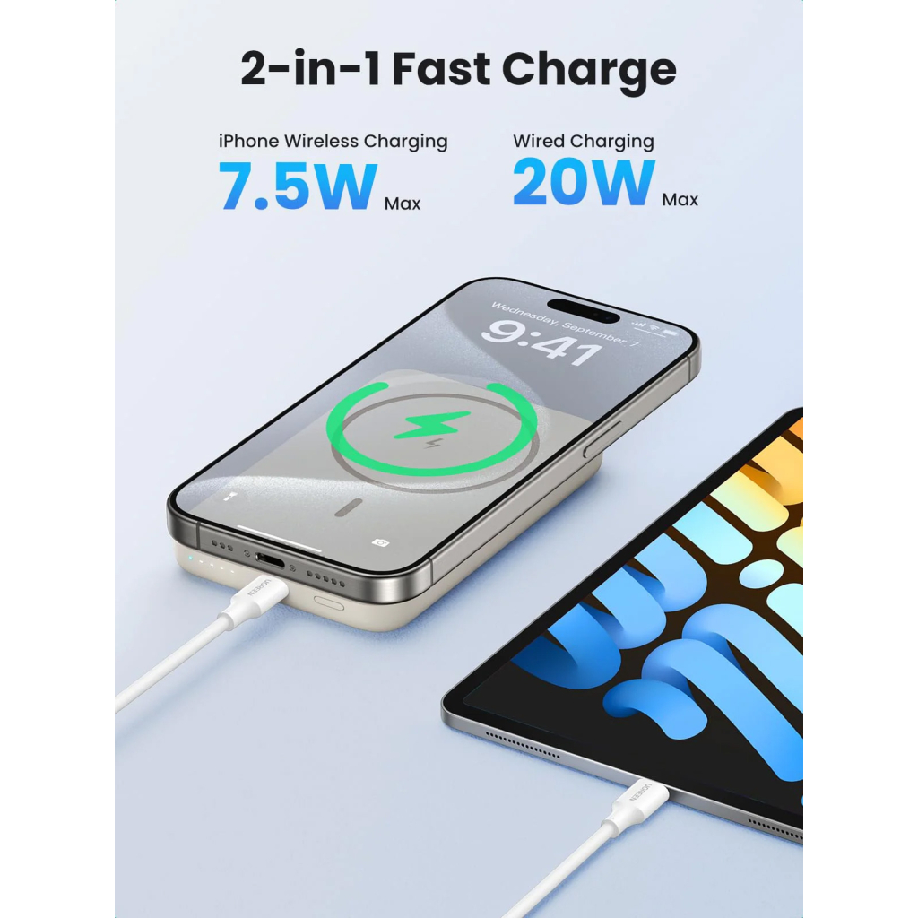 Батарея універсальна Ugreen 10000mAh 20W Magnetic Wireless beige (PB561) - зображення 2