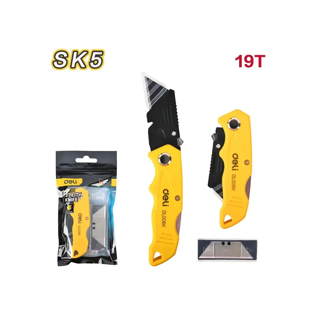 Ніж канцелярський Deli 19 T, трапецієподібне лезо 19мм, чорний (EDL006K) - зображення 2