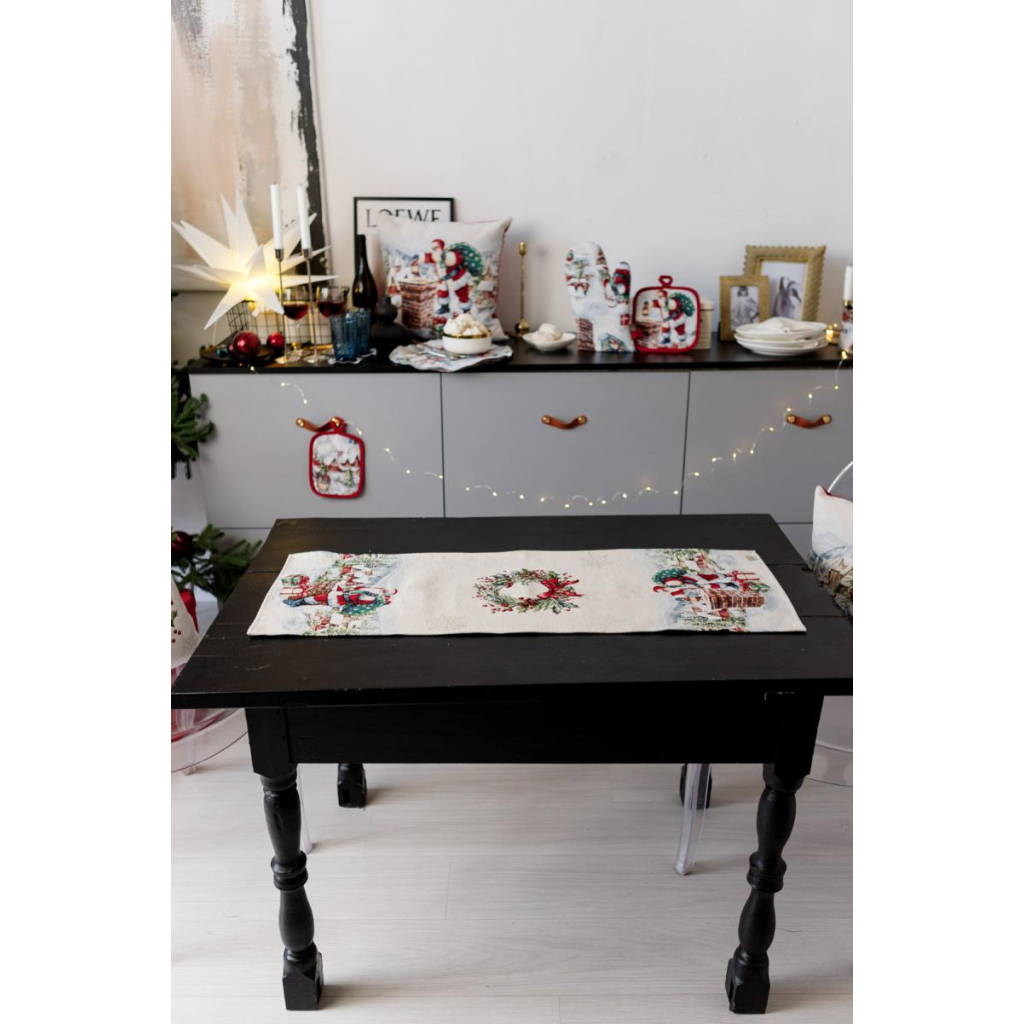 Доріжка на стіл Прованс гобеленова з велюром Снігова зима 35х100 см (036438) - изображение 10