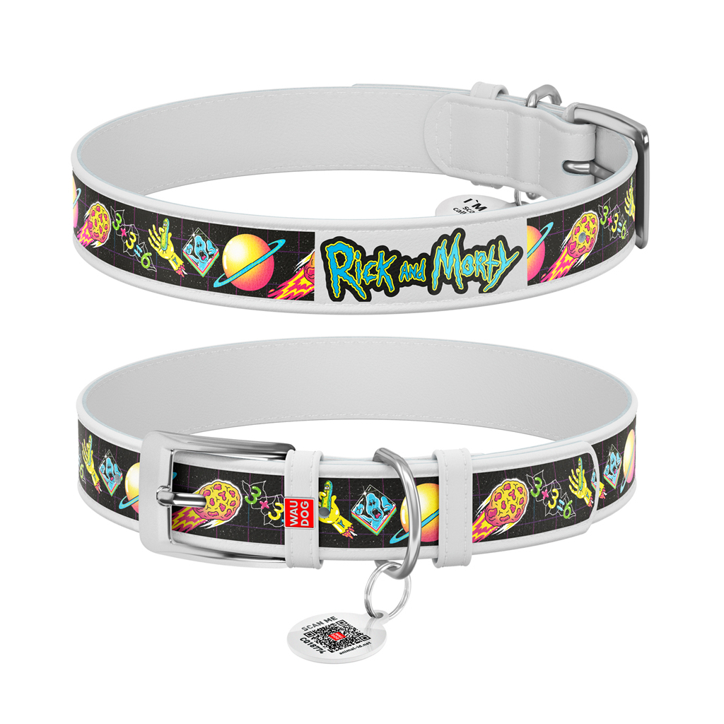 Нашийник для тварин WAUDOG Design з QR паспортом "Рік та Морті 3" Ш 25 мм Д 38-49 см білий (3605-0282-15) - зображення 1