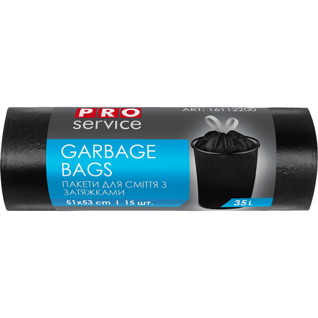 Пакети для сміття PRO service Standard HD із затяжкою Чорні 35 л 15 шт. (4823071633146) - зображення 1