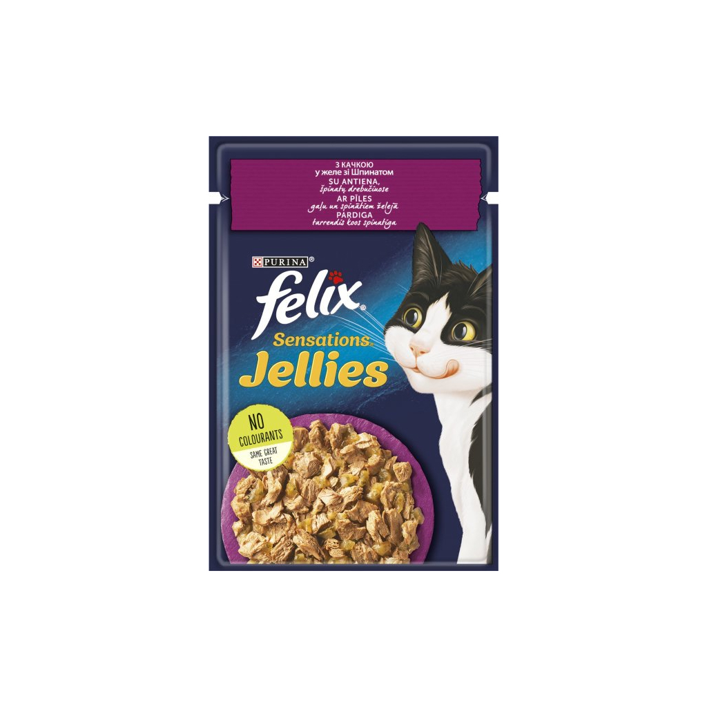 Вологий корм для кішок Purina Felix Sensations Jellies з качкою та шпинатом у желе 85 г (7613039831281) - зображення 1