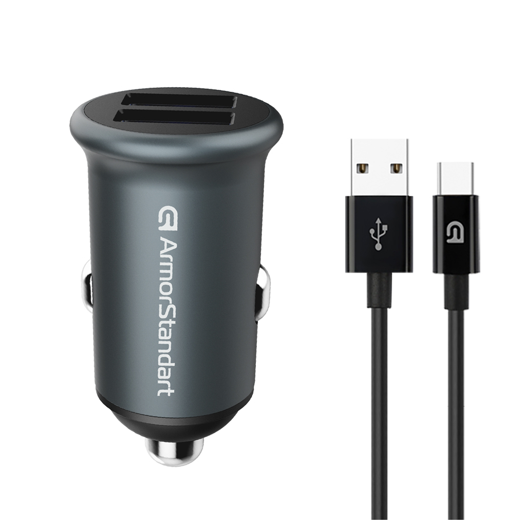 Зарядний пристрій Armorstandart 2xUSB QC3.0 Grey + cable USB-C (ARM82459) - зображення 1