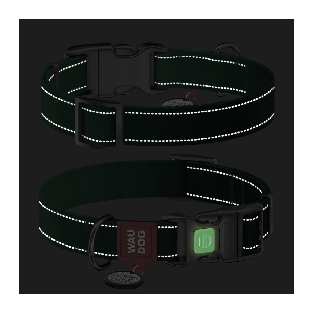 Нашийник для тварин WAUDOG Nylon Mono з QR паспортом, пластиковий фастекс XL зелений (521618) - зображення 5