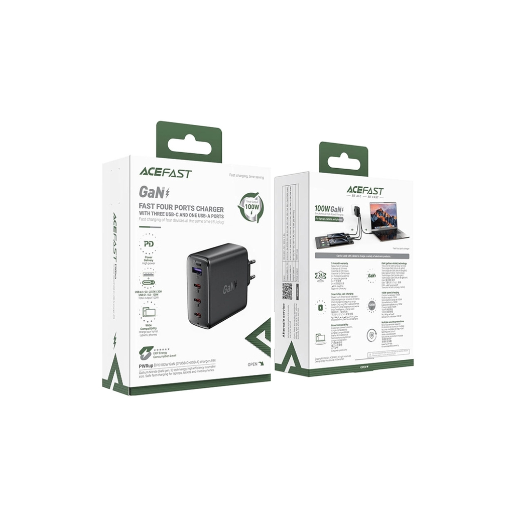 Зарядний пристрій Acefast 4xUSB 100W (3xUSB-C+USB-A) Gan A94 Fast Charger Black (6974316283133) - зображення 5