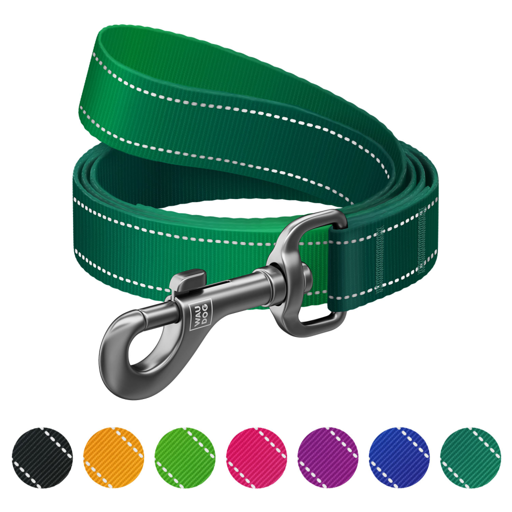 Повідець для собак WAUDOG Nylon Mono світловідбивний, S, Ш 15 мм, Д 300 см, зелений (464318) - зображення 1