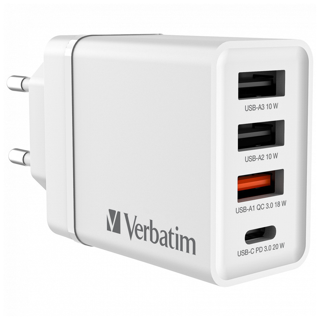 Зарядний пристрій Verbatim USB 30W PD3.0 4-ports white (49701) - зображення 1