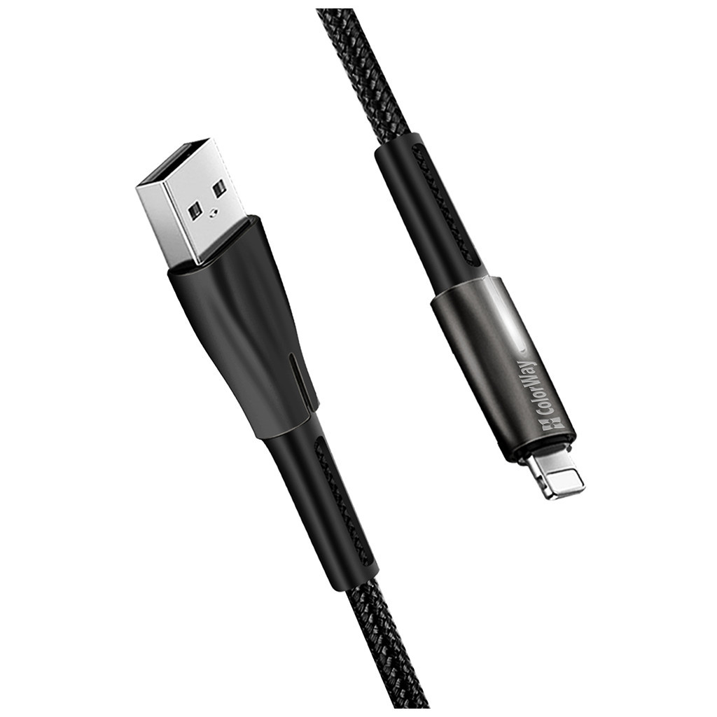 Дата кабель USB 2.0 AM to Lightning 1.0m zinc alloy + led black ColorWay (CW-CBUL035-BK) - зображення 6