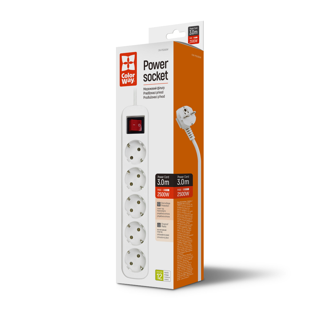 Мережевий фільтр живлення ColorWay CW-PSEA53W, 5 розеток/ 3M white (CW-PSEA53W) - зображення 7