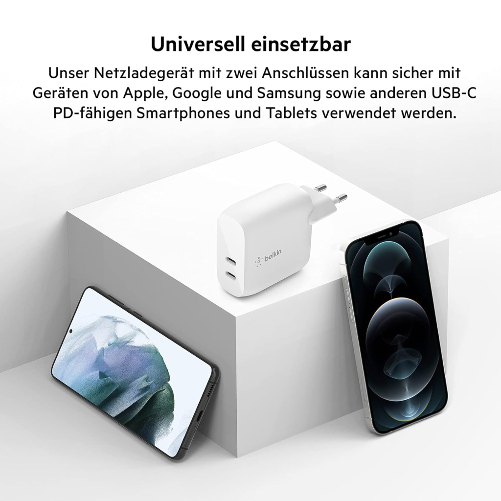 Зарядний пристрій Belkin 40W 2хUSB-С PD white (WCB006VFWH) - зображення 4