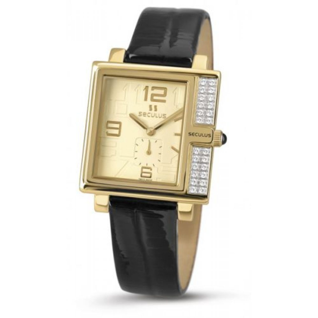 Наручний годинник Seculus 1670.2.1064 yellow, pvd-y-cz, black leather - зображення 1