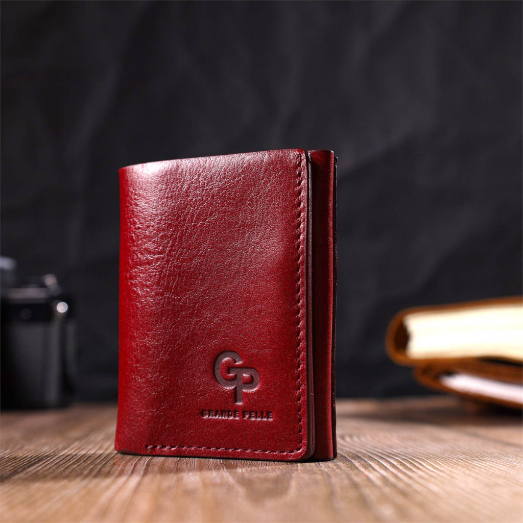 Гаманець Grande Pelle У три складання Бордовий (16788) - зображення 6