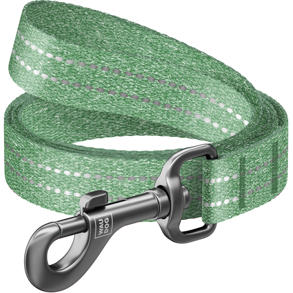 Повідець для собак WAUDOG Re-cotton світловідбивний S Ш 15 мм Д 500 см зелений (401318) - зображення 1