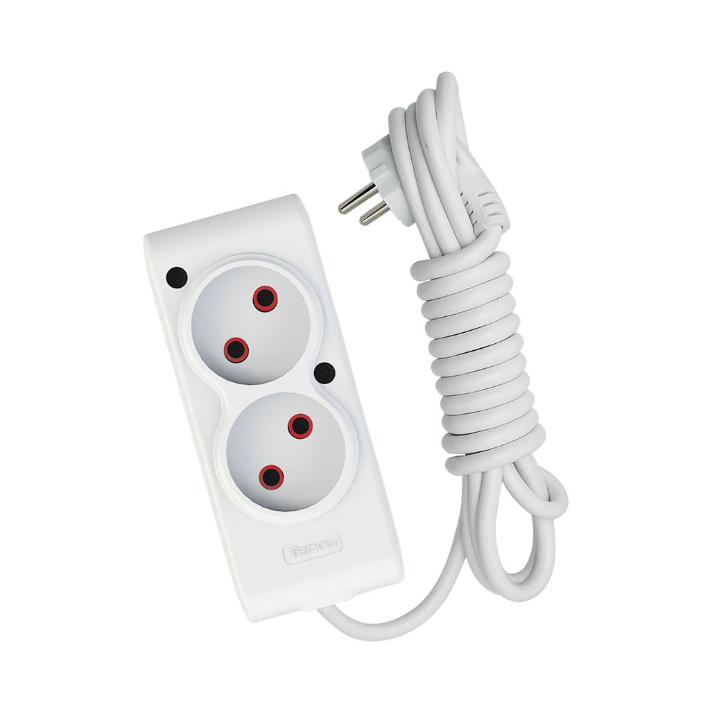Мережевий подовжувач TECCO 1.5м 2 поста white (8681277843433) - зображення 1