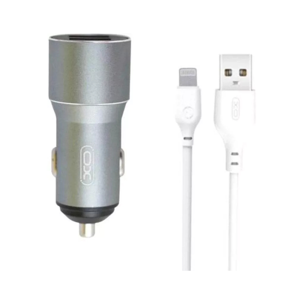Зарядний пристрій XO TZ09 2.4A/2 USB + cable lightning Grey (XO-TZ09L-GR) - зображення 1