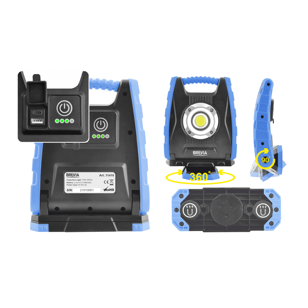 Ліхтар Brevia LED 10W COB, 1000lm, 4400mAh, Power Bank, type-C (11410) - зображення 2