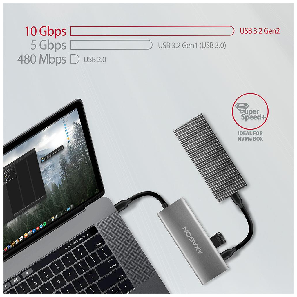 Концентратор AXAGON USB-C to 2xUSB-A + 2xUSB-C + HDMI 0.13m gray (HMC-5G2) - зображення 3
